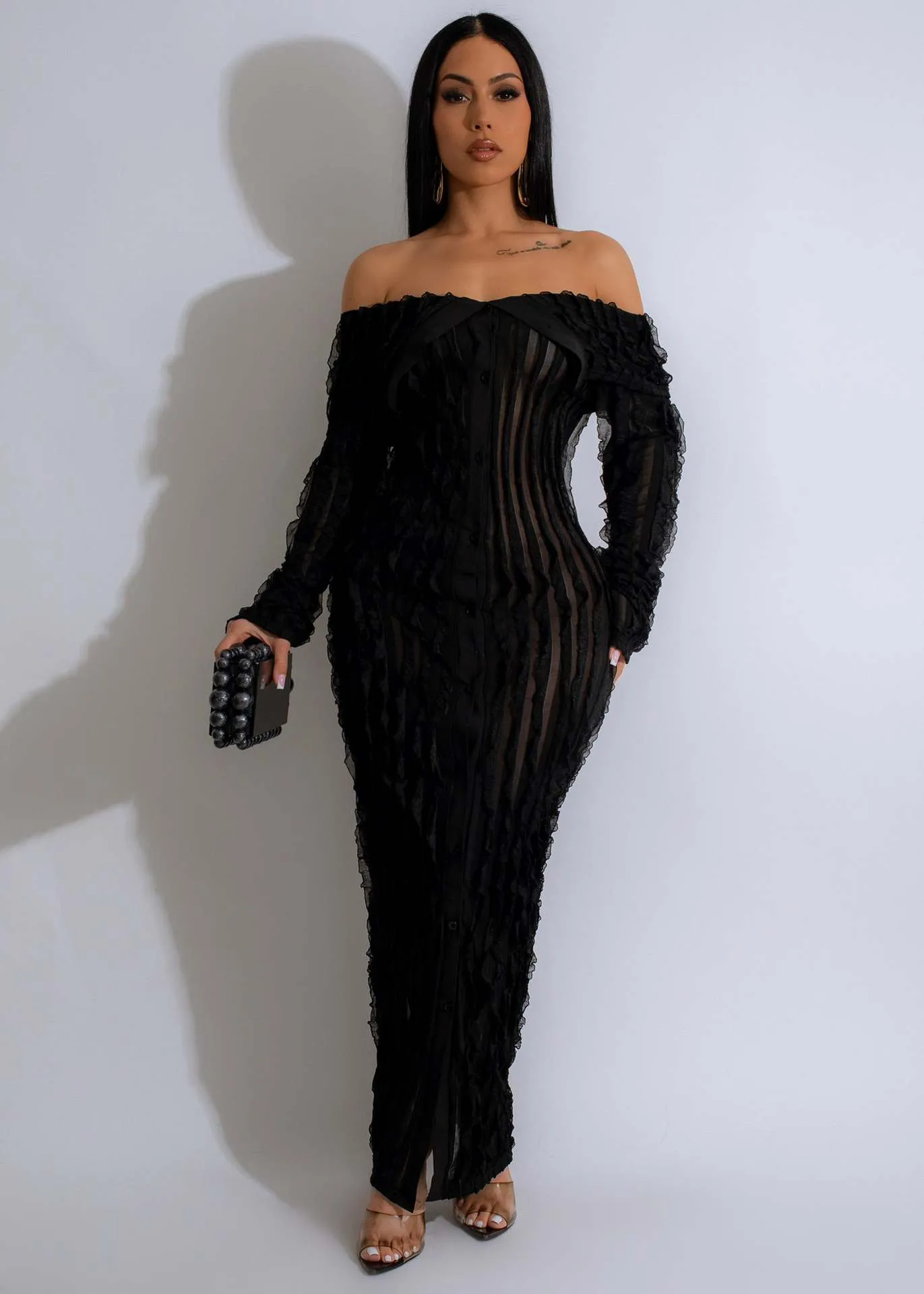 Striped Sheer Bodycon Dress for Women with Slash Neck and Long Sleeves  Ankle-Length Polyester Bodycon Clubwear from Dhgate Basic & Casual Dresses  - price 22.12