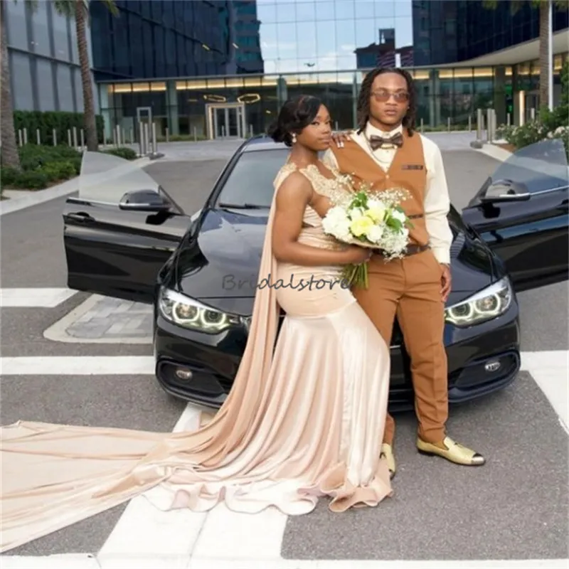 Champagne Velvet prom gowns near me with Train -