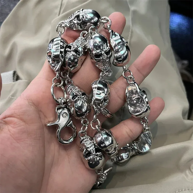 Gold Metal Wallet Chain Links Key Chain Trucker Skeleton Skull Charms