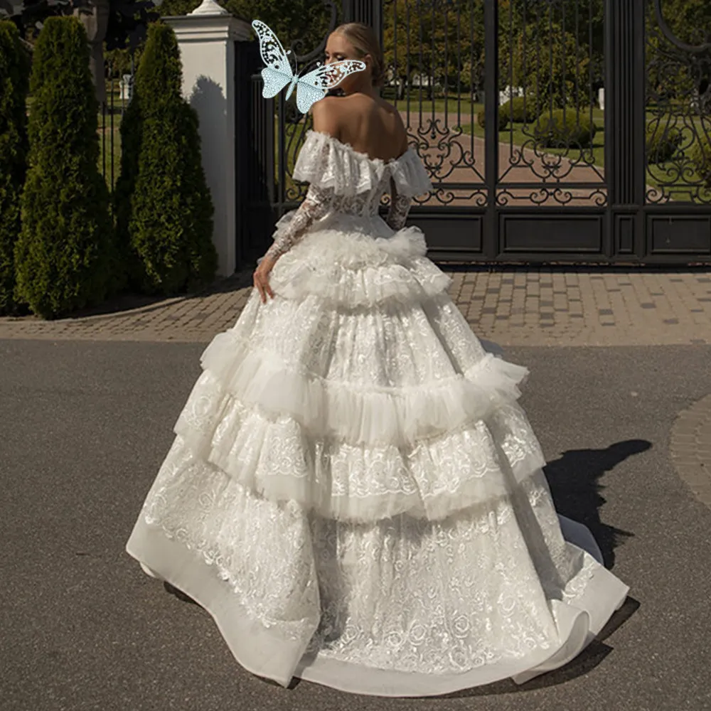 Vestido De Novia De Cuentas De Talla Grande De Escote, De Encaje, Manga  Larga De Manga A, Tren De Barrido De Línea Satinada De Vaso Nupcial De  116,47 € | DHgate, image size:1000x1000