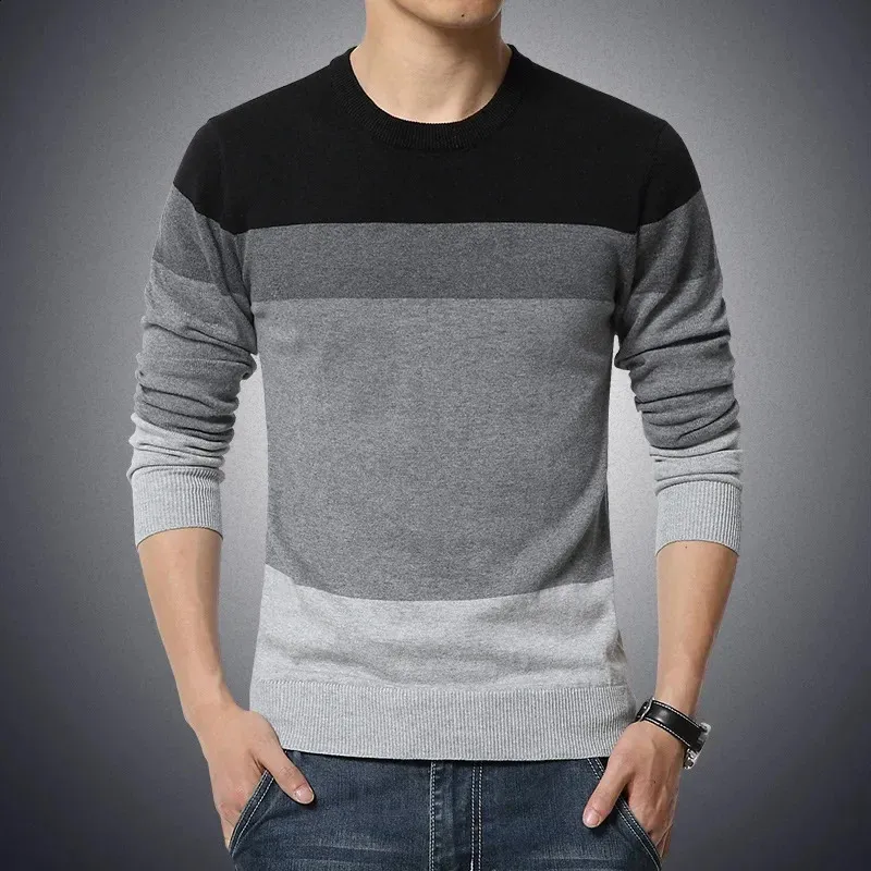 240906 Casual Mens Sweaters Striped Slim Knit Pullover O Neck Dress Sweater  For Autumn M To 4XL From Longda01, $11.56 | DHgate.Com