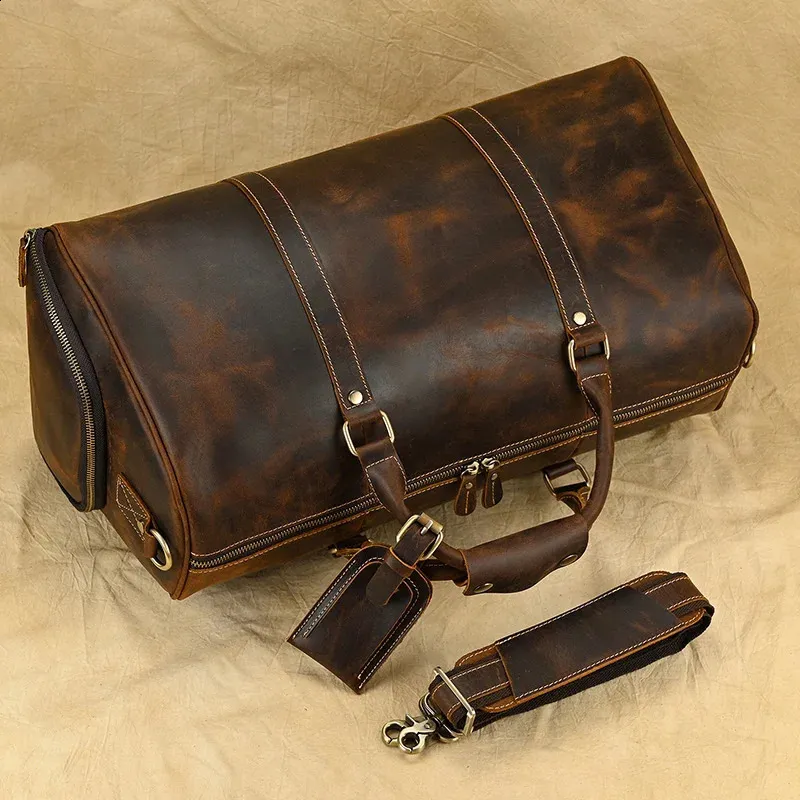 Leather Duffle Bags For Men - Handmade Full Grain Leather Weekender Bag With 2 Shoe Compartment, Underseat Carry On Travel Luggage | Travel Duffels