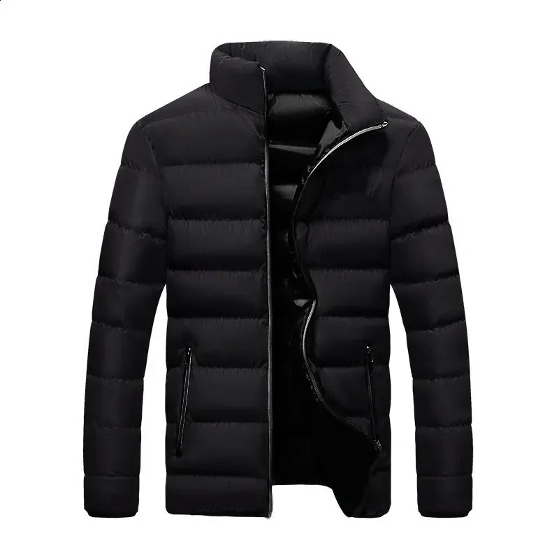 Winter Jacket Mens Cotton Padded Long Sleeve Stand Collar Zipper