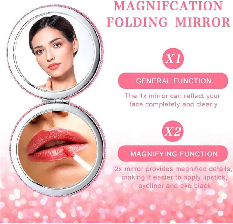 Cute Pink Compact Mirror Small Magnifying Travel Mirror With Glitter ...