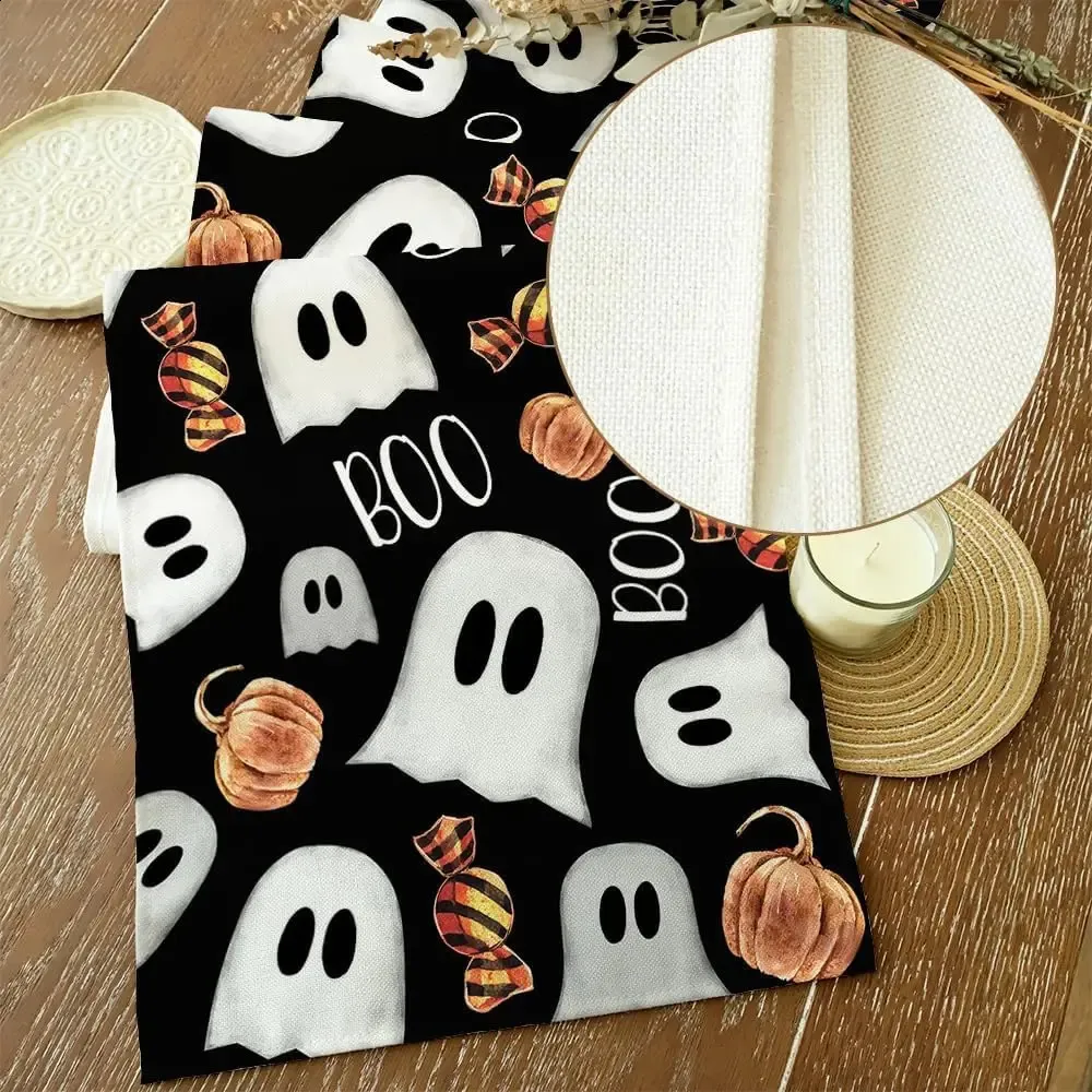 Halloween Ghost Pumpkin Table Runner 13x72 Inch Spooky Dining Table