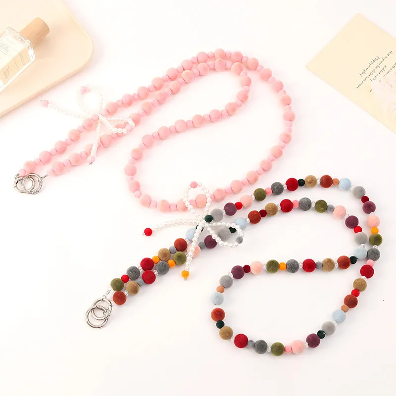 White Cute Bow Knot Beaded Phone Wrist Strap - Anti-Lost Phone Charm Bracelet Lanyard