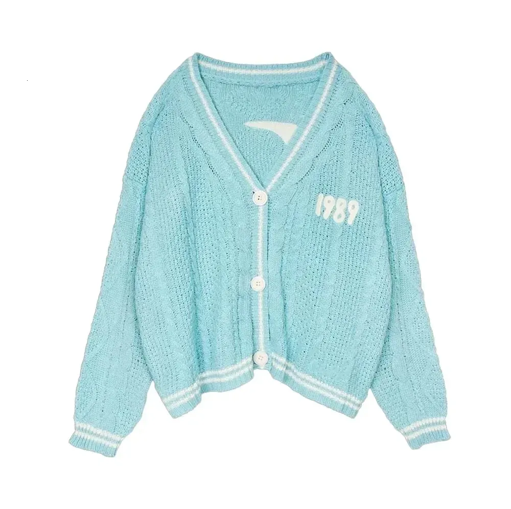 Women's Slouchy Blue Bird Embroidery Knit Cardigan Vintage Style Sweater