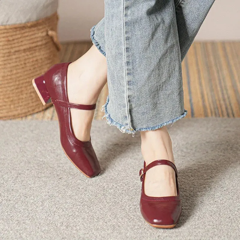 Womens Microfiber Square Toe Mary Jane Shoes with Buckle
