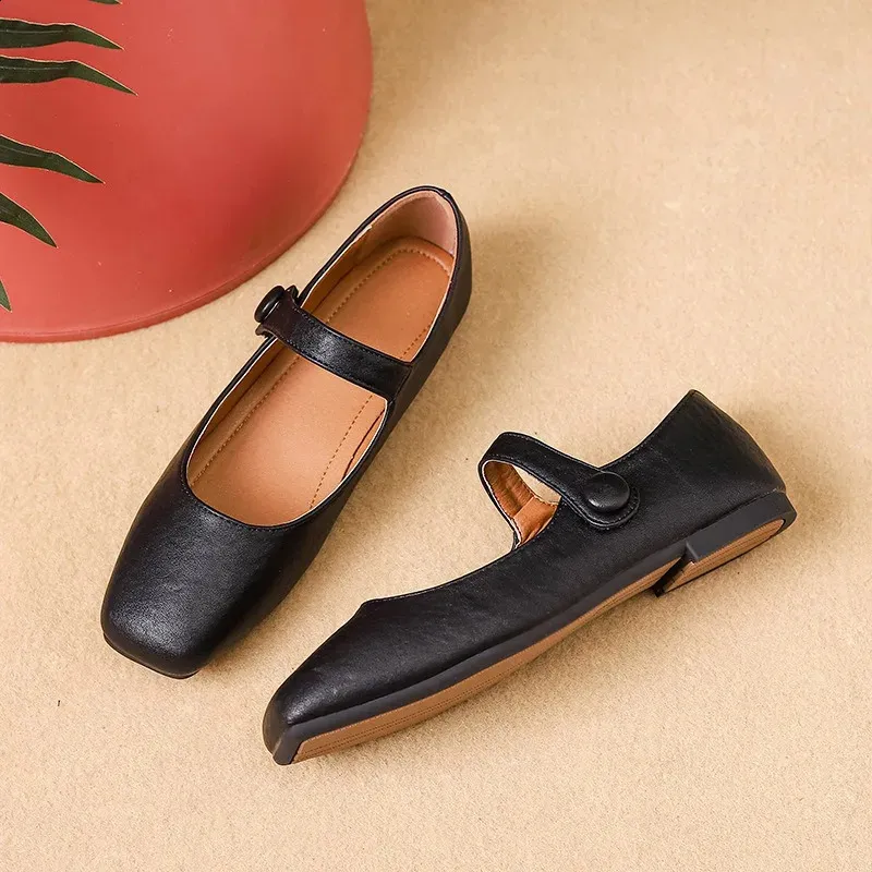 Retro Spring Woman Square Toe Solid Lolita Loafers Black Ballerina Party Flats Elegant Mary Jane Kawaii Barefoot Shoes_vogvips.com