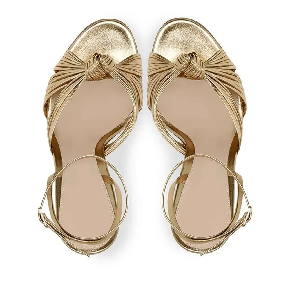 Champagne Gold Open Toe Stiletto Heels with Ankle Strap - Slingback ...