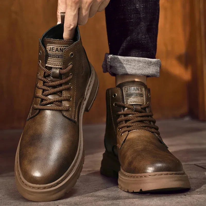 Men's Leather Desert Boots British Style Casual Cowboy Ankle Boots for  Business Dress