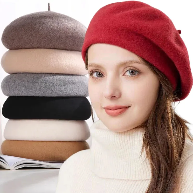 Save Big on Bulk Beret Winter Hat French Beret Artist Warm Wool Winter Beni  Hat Retro Womens Regular Beret Solid Color Elegant Womens Winter Hat