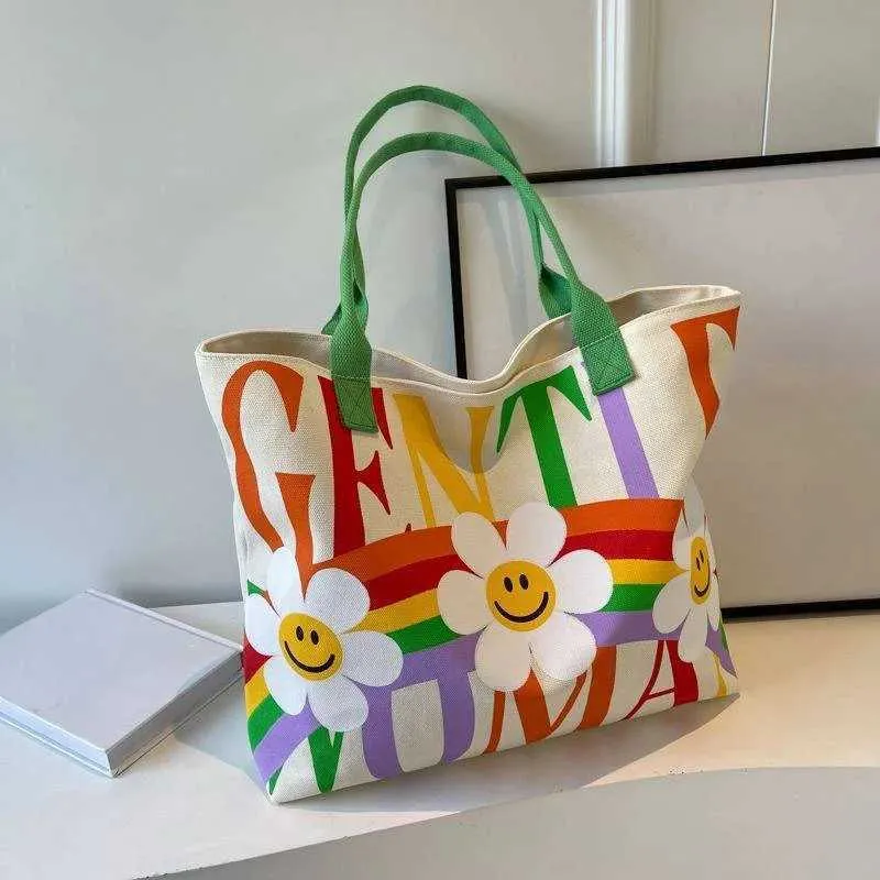 New Print Canvas Bag Fashion Zipper Youth Shoulder Bag Teen Girls