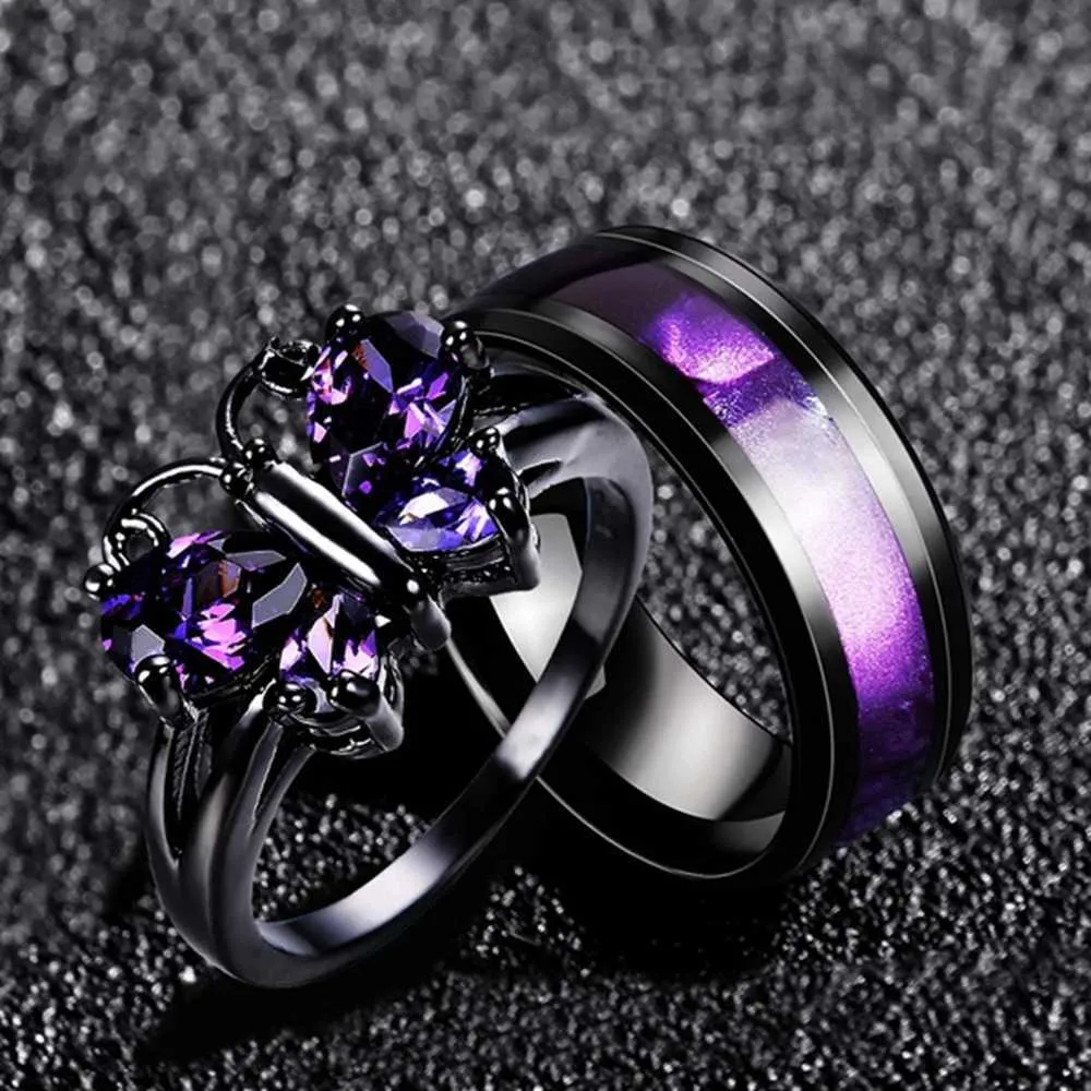 Elegant Butterfly Rings Titanium Couple Rings Premium Quality