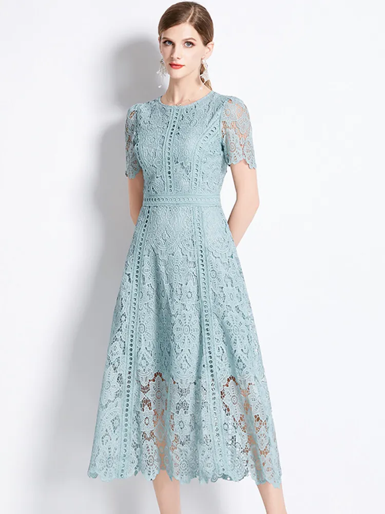 Save Big on Bulk High Neck Long Sleeve Short Dress Short Sleeve Hoco Dress,  Women's Elegant Lace Hollow Out Maxi Dress Slim Fit Summer Clothing