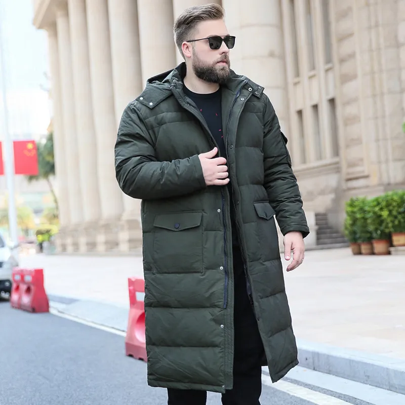 Men s Winter Goose Down Jacket Plus Size Extended Length Down Coat for Cold Weather Warm Snow Outerwear