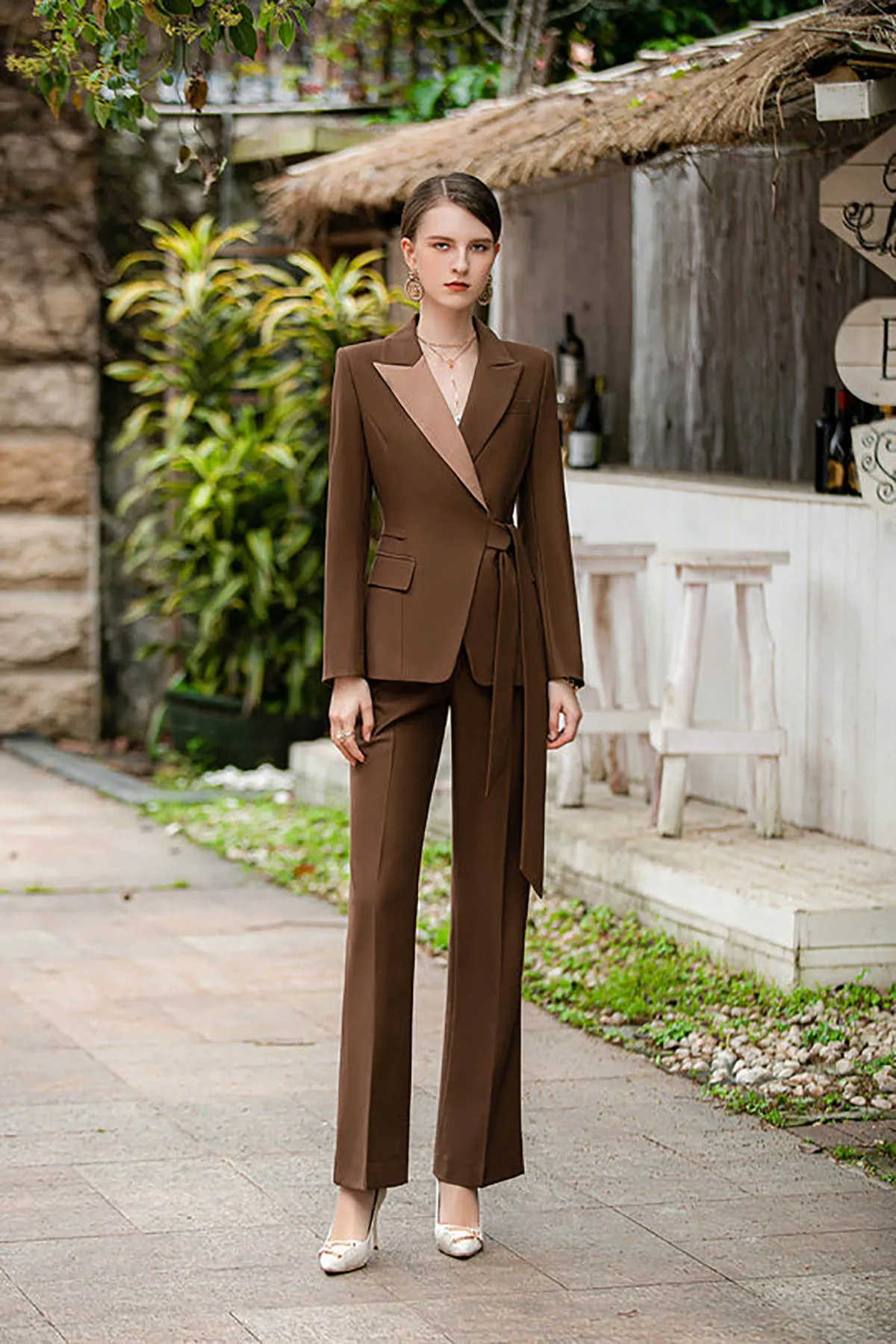 Womens Formal Pants Suits Brown Blazer \u0026 Pant Set For Wedding