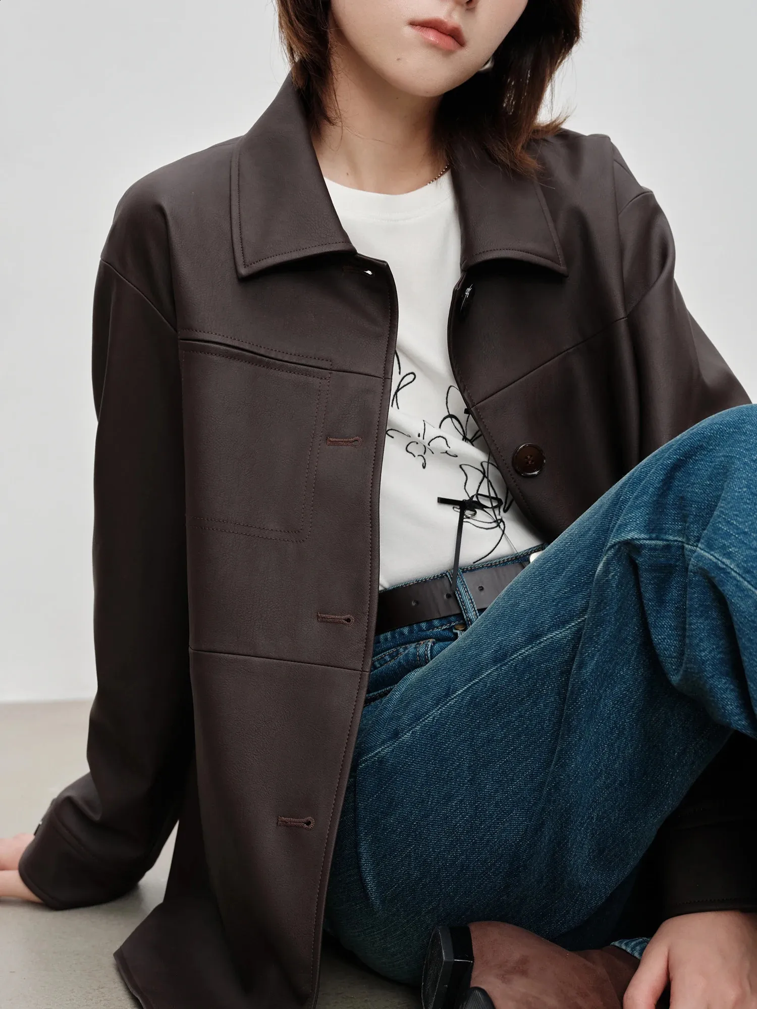 Real Leather Leather Jacket Petite Sizes Womens Retro Brown PU