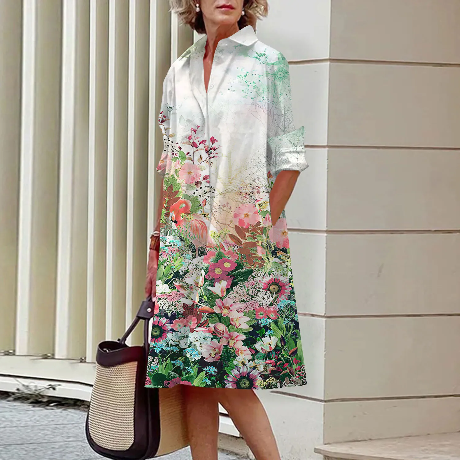 grey long maxi dress High neck long sleeve fit and flare maxi dress – John Paul Ataker main image 1