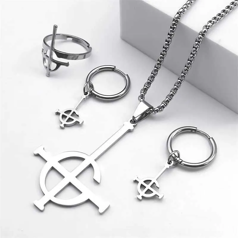 Ghost BC Rock Band gold necklace earring set Stainless Steel Pendant Necklace Chain Necklaces Earrings Ring and Collar