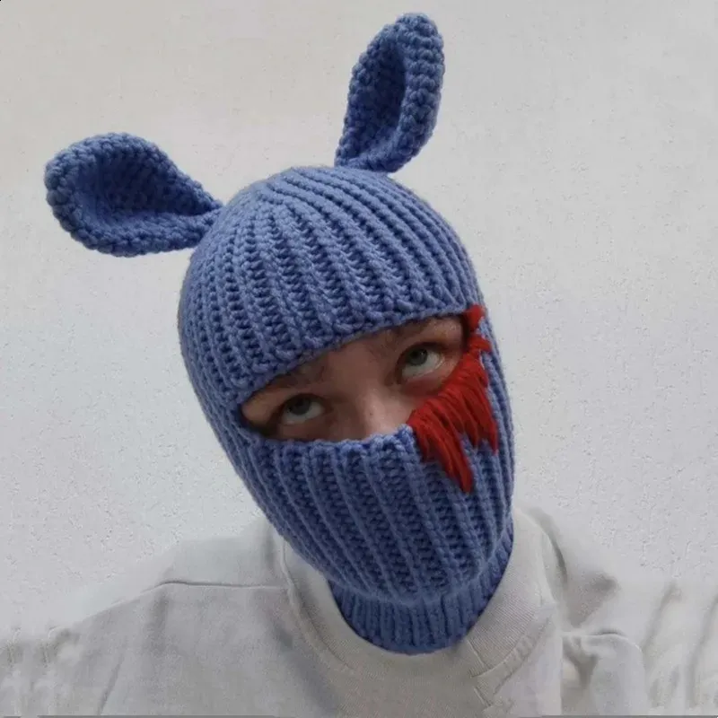 Big Rabbit Ears Knitted Hat Thick Wool Windproof Balaclava Mask