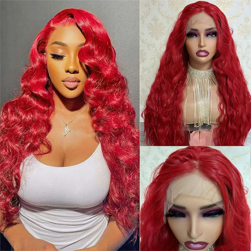 Super Soft Synthetic Front Water Wave Red Colored Cosplay  display picture 1