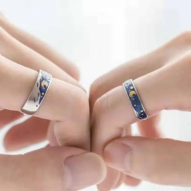 Sun & Moon Matching Rings For Couples - Personalized Promise Rings For Him & Her (Custom Engraving, Black, Sizes 6-10) - View #3