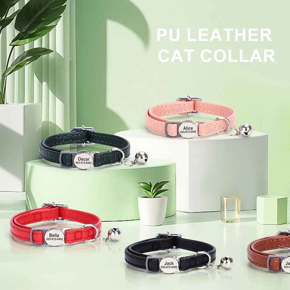 Pet Collars Leather Cat Collar With Safety Release Cat Collar And