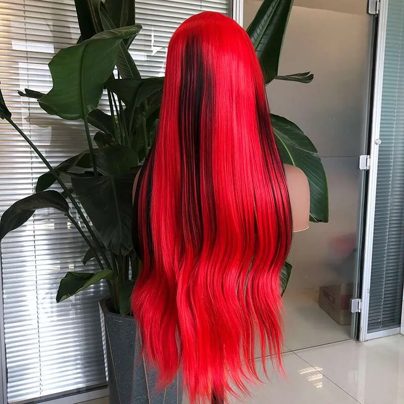 DHgate.com:Long Straight Synthetic Lace Front Wig - Red