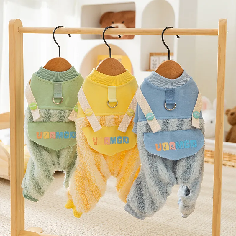 Cozy Moon Velvet Rainbow Dog Jumpsuit: Colorful Overalls for Small Dogs