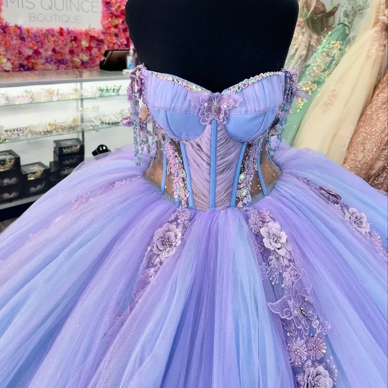 DHgate.com:Lilac Off-the-Shoulder Quinceanera Dress with