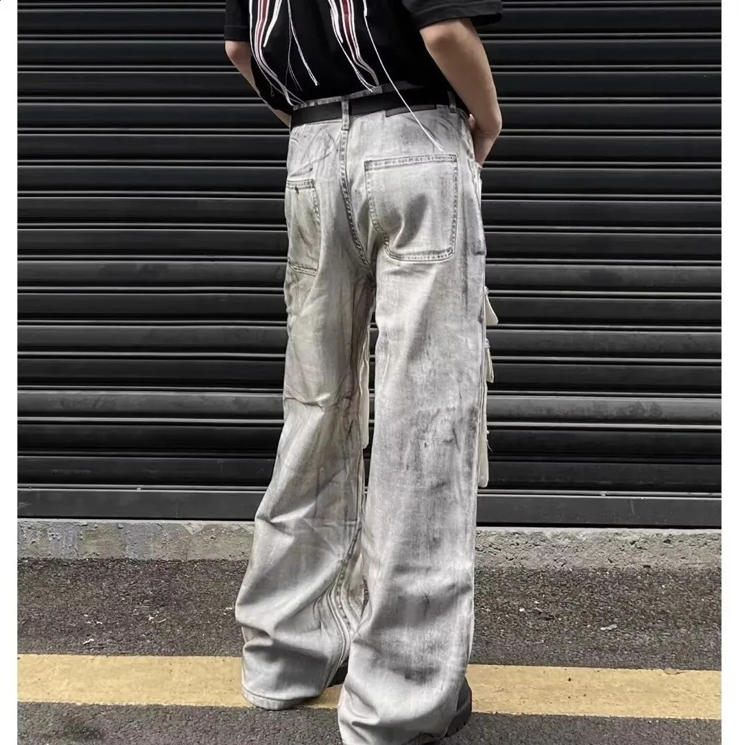 Distressed Retro Denim Jeans - Multi Pocket, Loose Fit Distressed Retro Denim Jeans - Multi Pocket, Loose Fit