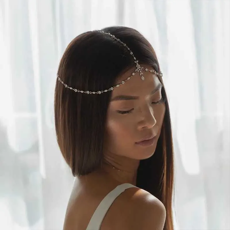 Rhinestone Headpiece, Boho Leaf Forehead Jewelry Chain  display picture 1
