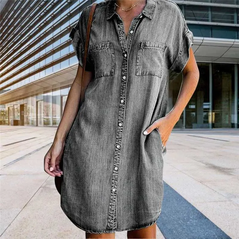 Womens Short Sleeve Denim Shirt Dress With Front Pockets Casual Knee Length Dress For Everyday Wear From Katcho, $12.13 In Bulk | DHgate.Com Womens Short Sleeve Denim Shirt Dress With Front Pockets Casual Knee Length Dress For Everyday Wear From Katcho, $12.13 In Bulk | DHgate.Com