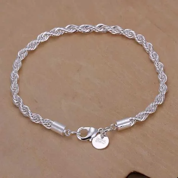 アクセサリー vintage silver925 twist chain bracelet 925 Sterling Silver Twisted Chain Bracelet Solid From