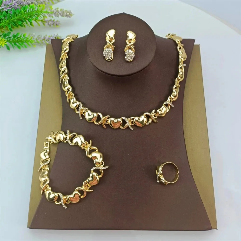 XOXO Women's 18K Gold Plated Jewelry Set - Necklace, Bracelet, Earrings, Ring, Rhinestone - View #3