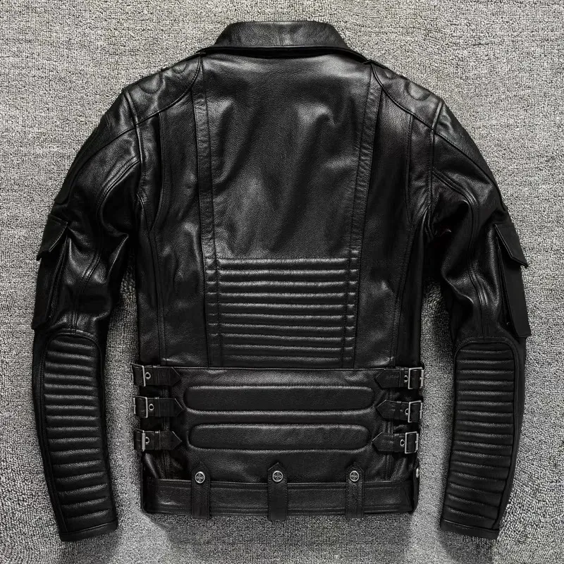 Mens Genuine Leather Motorcycle Jacket - Vintage Retro Moto