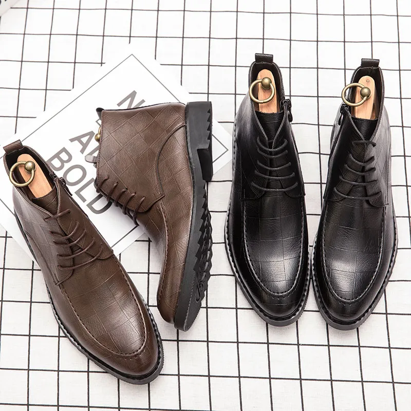 Save Big on Bulk Mens Black Lace Up Ankle Boots Mens Business Casual Shoes, Office Shoes Boots Leather Ankle Boots For Men, Pointed Toe, Low Heel,