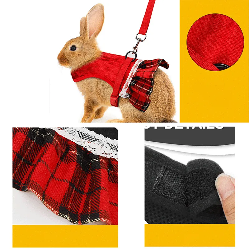 Cute Rabbit Chest Harness with Leash & Skirt - Adjustable Pet Vest for ...