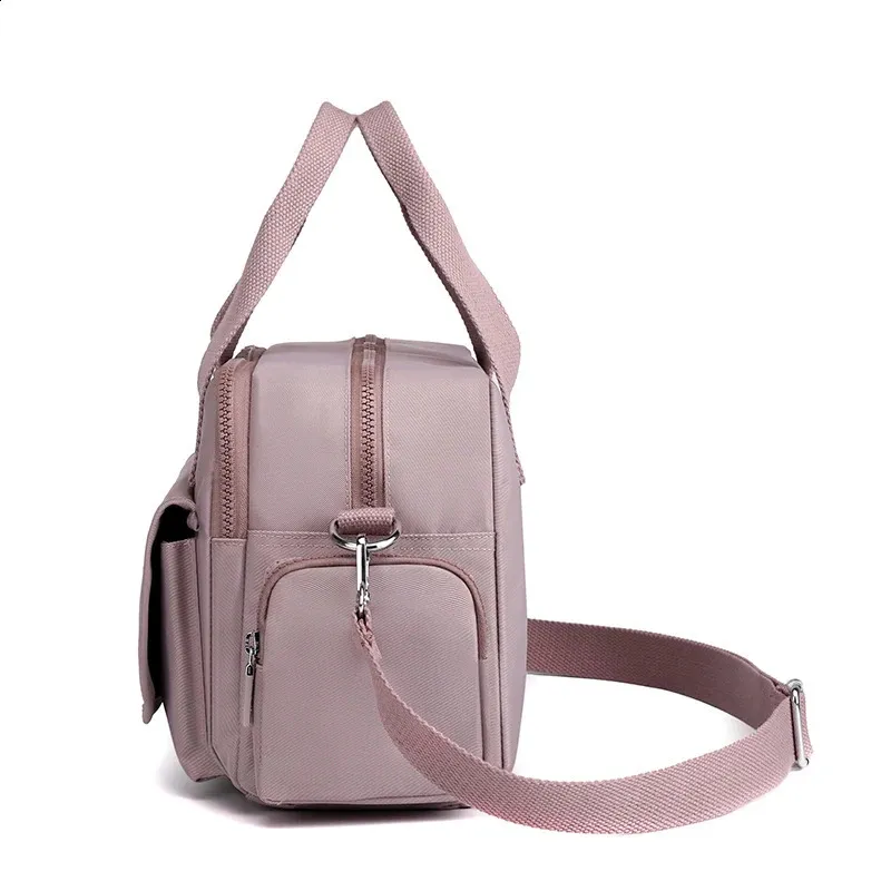 Womens Nylon Multi-Pocket Shoulder Bag - Large Capacity