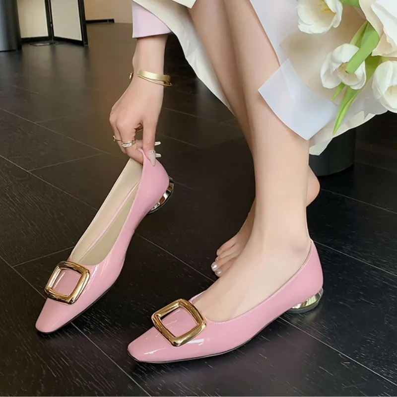 strapless open back dress Luka Pink Low Heeled Court Shoes
