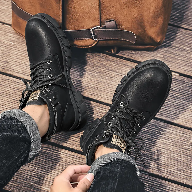DHgate.com:Mens Genuine Leather Winter Boots - High Top