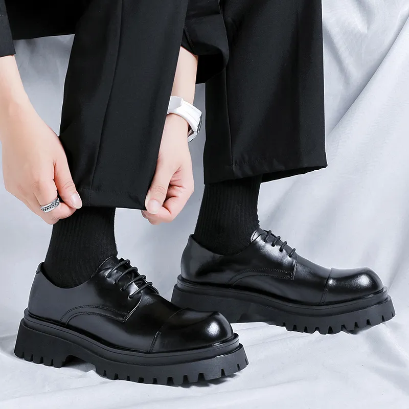 Bulk Mens Black Platform Dress Shoes Classic Lace Up Leather