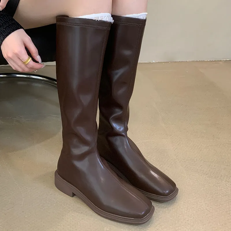 Stylish Knee High Flats For Women Elastic Square Toe Western Stylish Knee High Flats For Women Elastic Square Toe Western