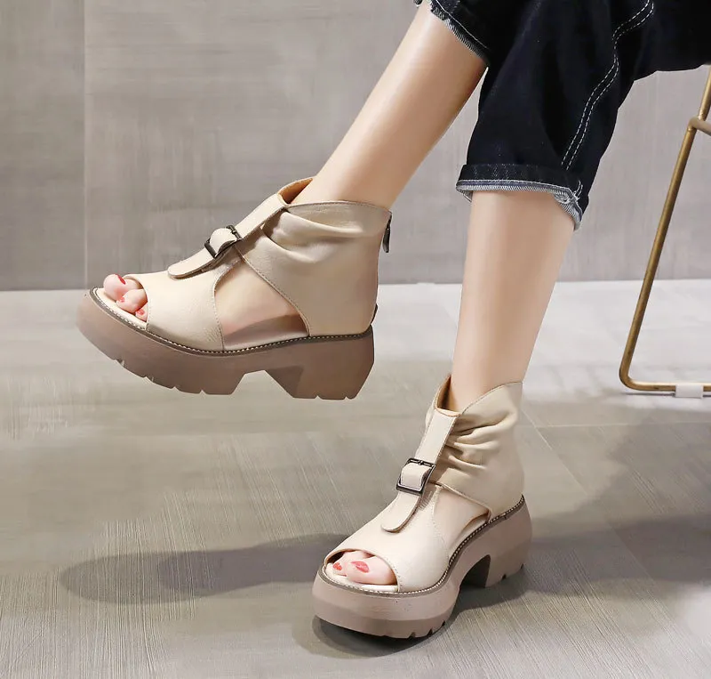 Bulk Open Toe Wedge Heels: Beige Velvet Platform Sandals, Retro
