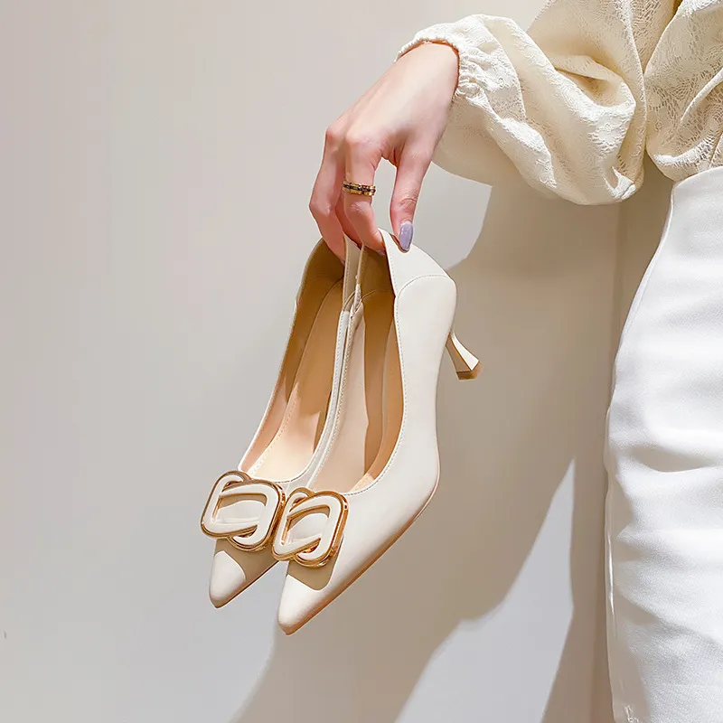 2023 New Womens Pointed Single Shoes Metal Decoration Slender Heel Shallow  Mouth Solid Color Women Heels Women Shoes Autumntime From Dh1102327087,  $28.63 | DHgate.Com