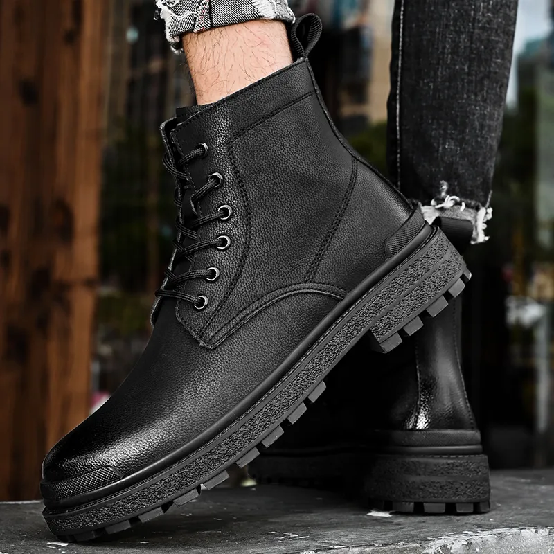 Men's Genuine Leather High Top Boots Outdoor Ankle Boots for Work  Motorcycle