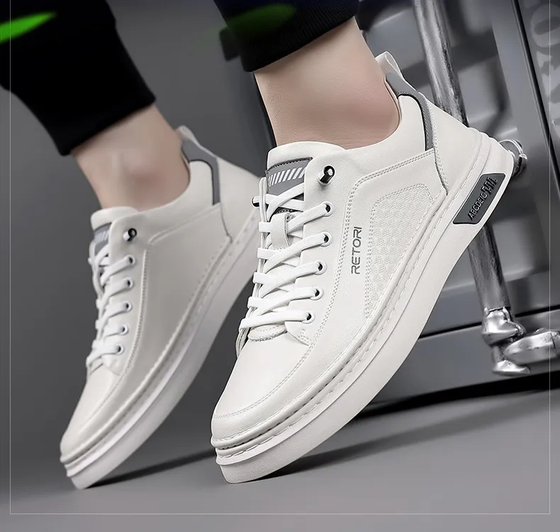 DHgate.com:Mens White Leather Casual Slip-on Sneakers