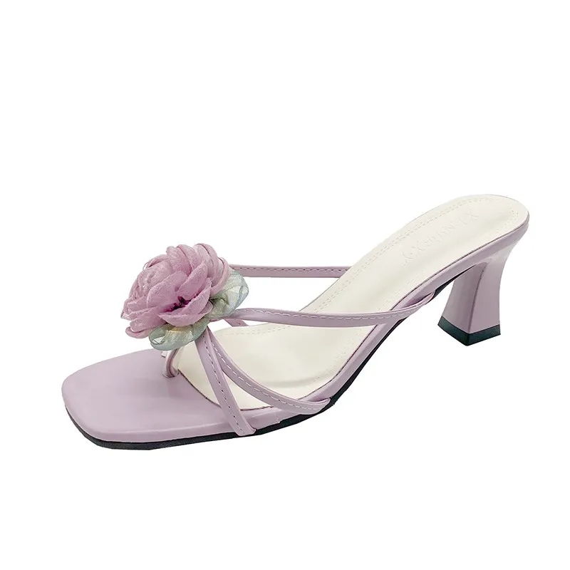 Floral Flip Flops Womens Mid Heel Sandals: Elegant Summer Flower