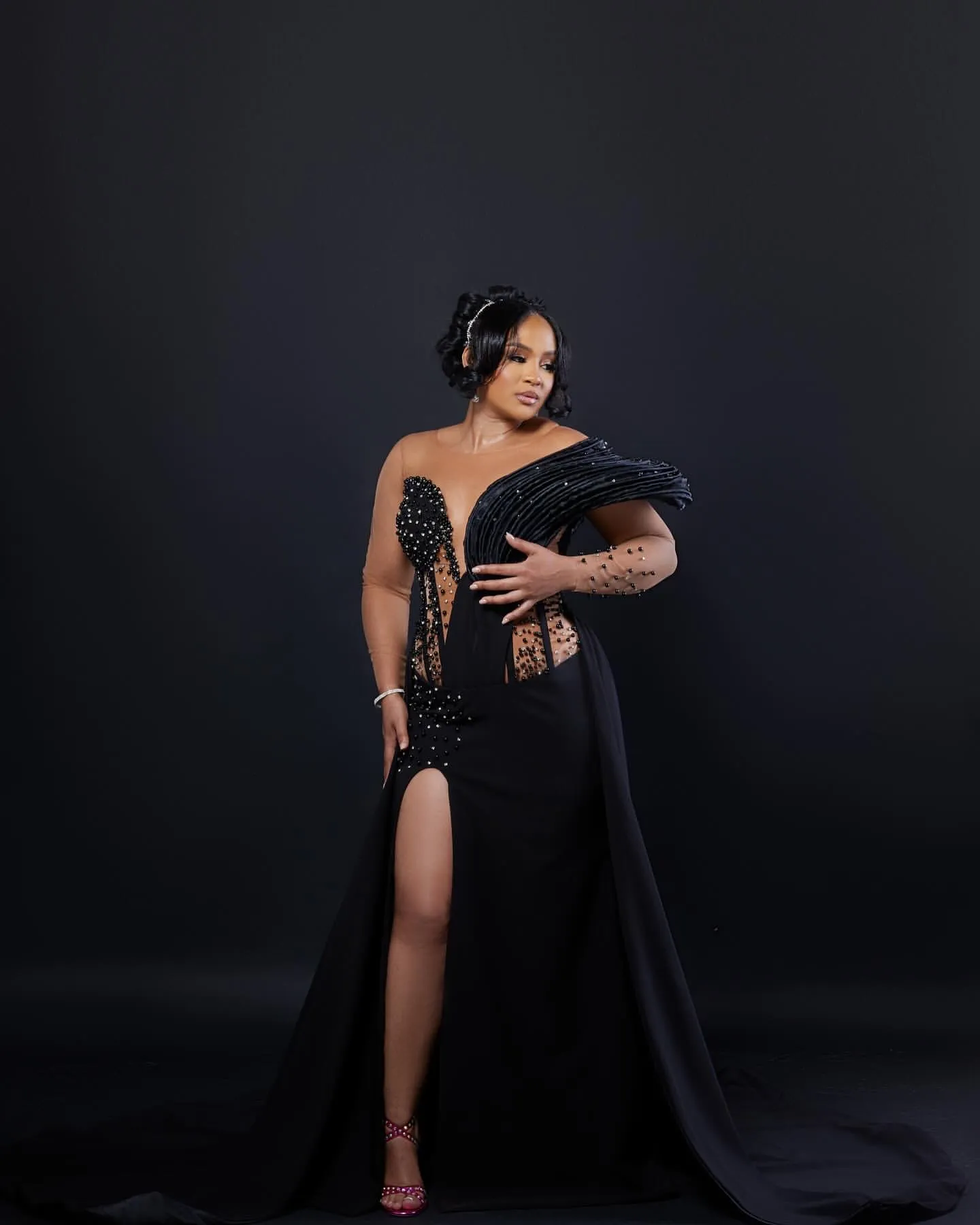 Fashion Nova Prom Dresses Black Mermaid Black Beaded Prom Dress With Beaded  Rhinestones And Full Sleeves